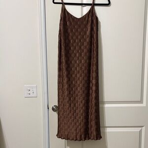 Brown Textured Maxi Slip Dress with Adjustable Straps